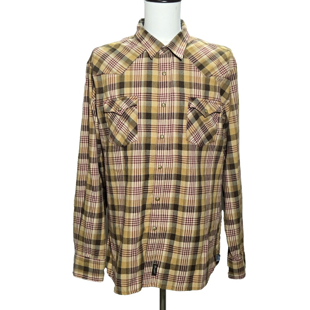 Wrangler Retro Pearl Snap Shirt Mens 2XL Plaid Western‎ Cowboy Long Sleeve